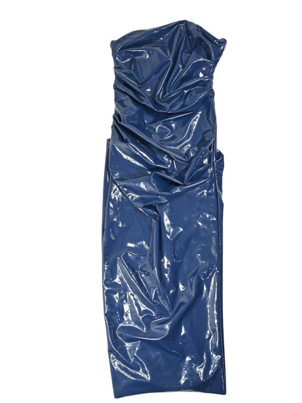Naked Wardrobe Strapless Ruched Vinyl Dress in Blue
